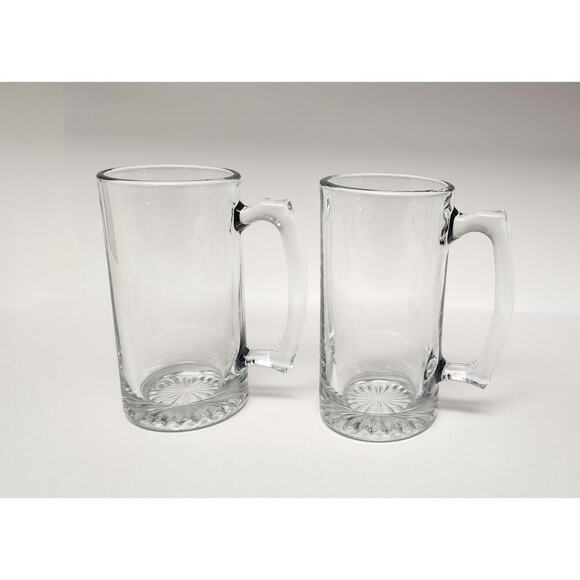 Mega Pint Beer Mug XL Heavy Glass Stein 7" Tankard Barware 25 oz Set Of 2 - Picture 2 of 7